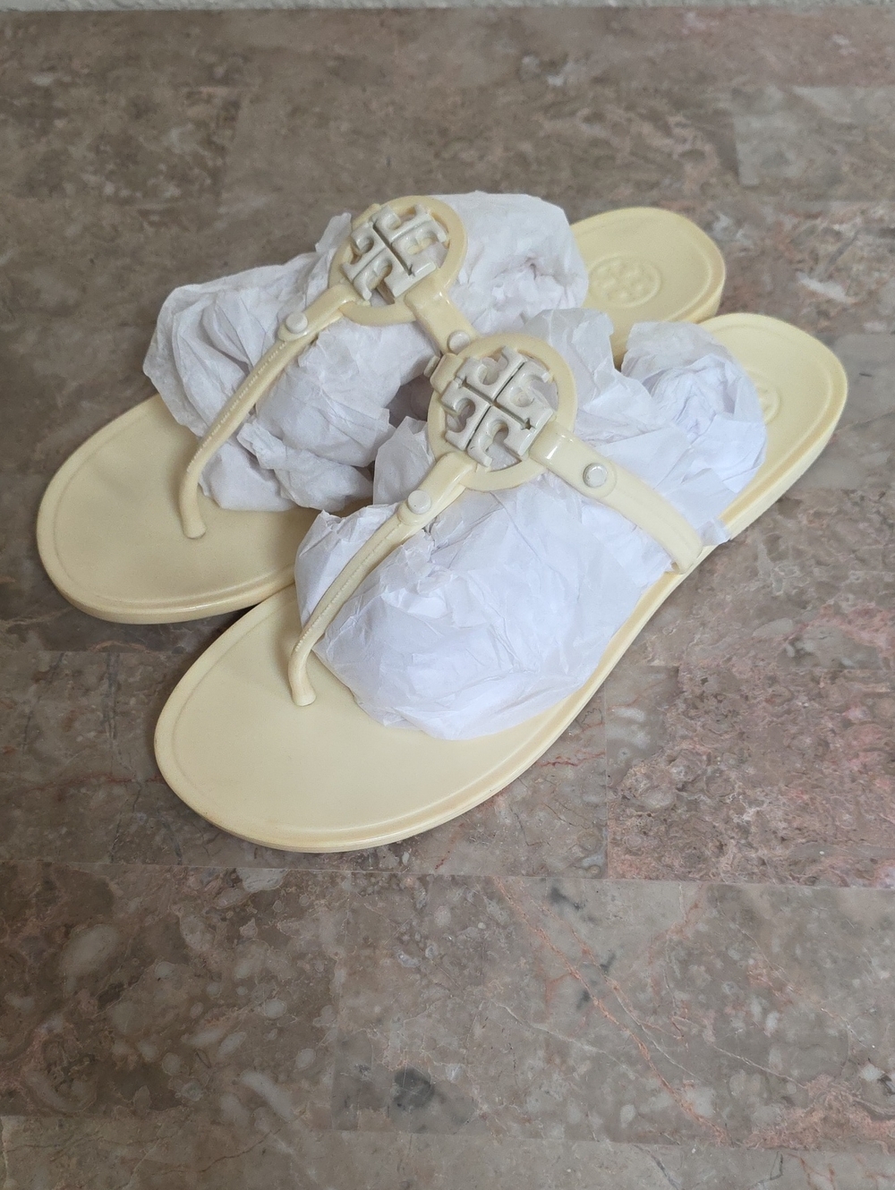 Tory Burch Mini Miller Jelly Sandal Sz 8 Yellow Cream White